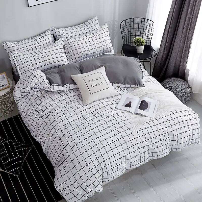 Bonenjoy Queen Bedding Set White Color Black Plaid Microfiber Reactive Printed King Size Bed Linen Sets For Bedroom Kit H260311 - view 4