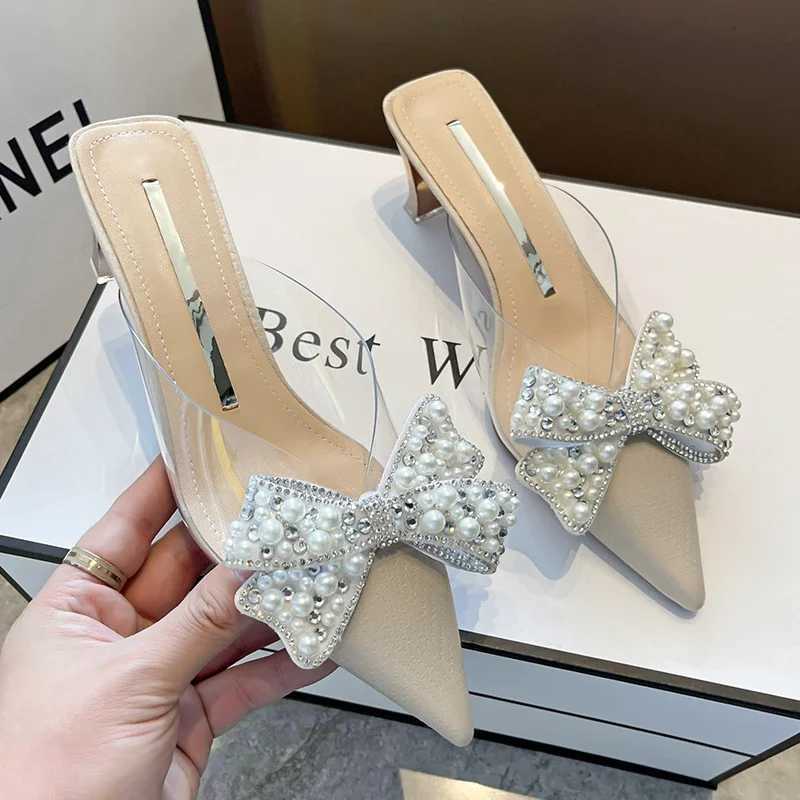 Sweet Shoes for Women Lovely Slippers Women Basic Slides Strange High Heels Solid Pointed Toe Butterfly-knot Summer Slippers K260311