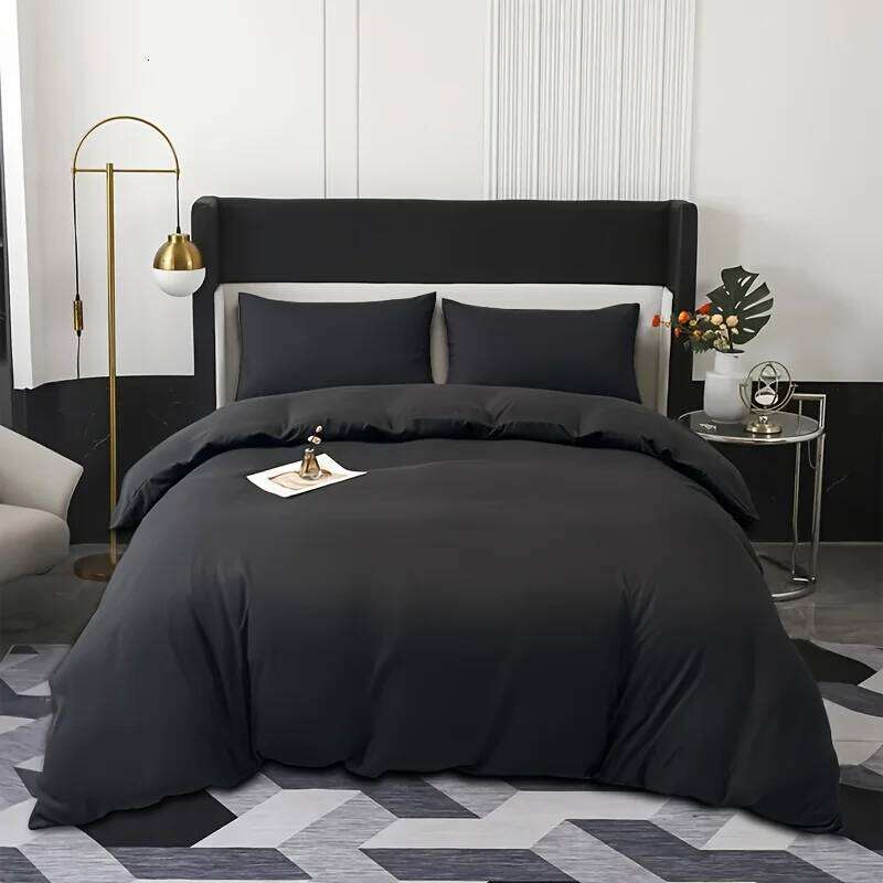 3pcs Brushed Solid Color Duvet Cover, duvet cover*1+Pillowcases*2, Polyester Fabric, All Season Bedding H260311
