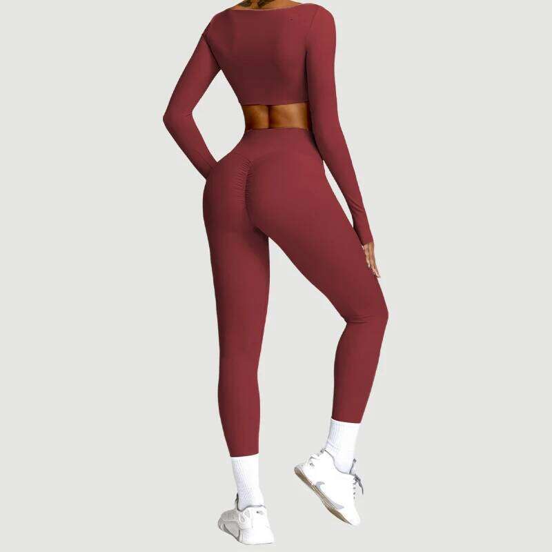 2PCS Suit Quick-Drying Gym Set Women Tracksuit Running Workout Long Sleeve Sports Shirt Yoga Clothing 26H0311
