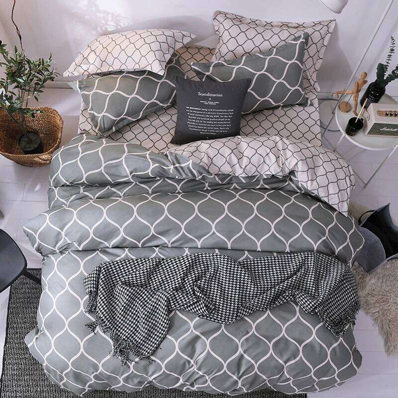 Duvet Reversible Comforter Cover Modern Soft Elegant Gray And White Abstract Geometric Bedding Set Twin King H260311