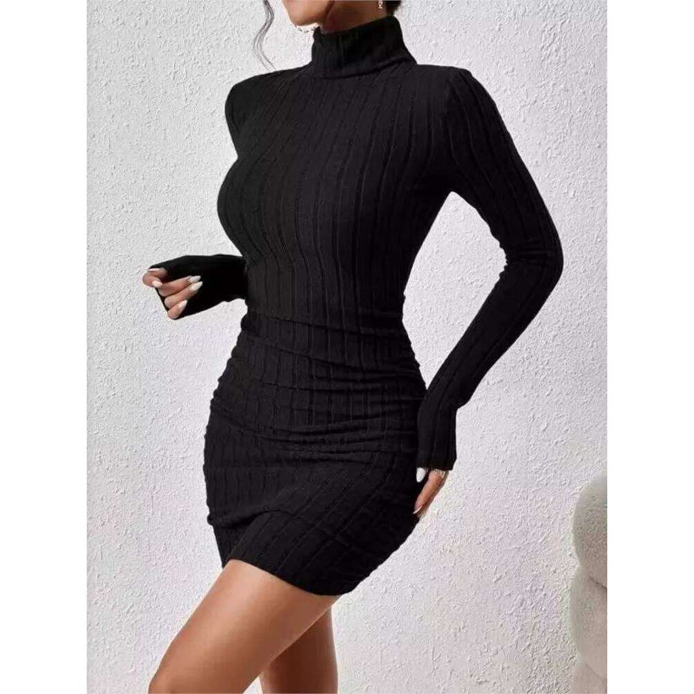 New Solid Autumn Winter Women Long Sleeves Turtleneck Sexy Bodycon Sheath Mini Dress Club Elegant Party Knitted Dresses Z260311