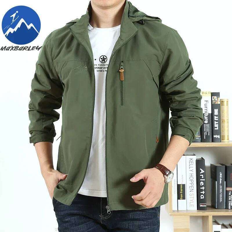 Autumn Waterproof Windbreaker Climbing Hunting Thin Mesh Breathable Hooded Coat Outdoor Loose Flying Men's Work Jacket 26H0311