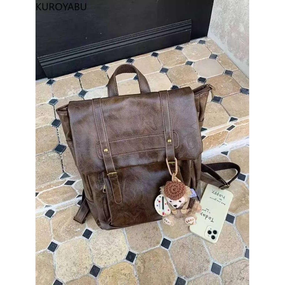 Vintage Brown Jk Backpacks Women High Street Preppy Style Pu Leather Backpack Ladies Harajuku Casual School Bag Fashion Y2k Bags