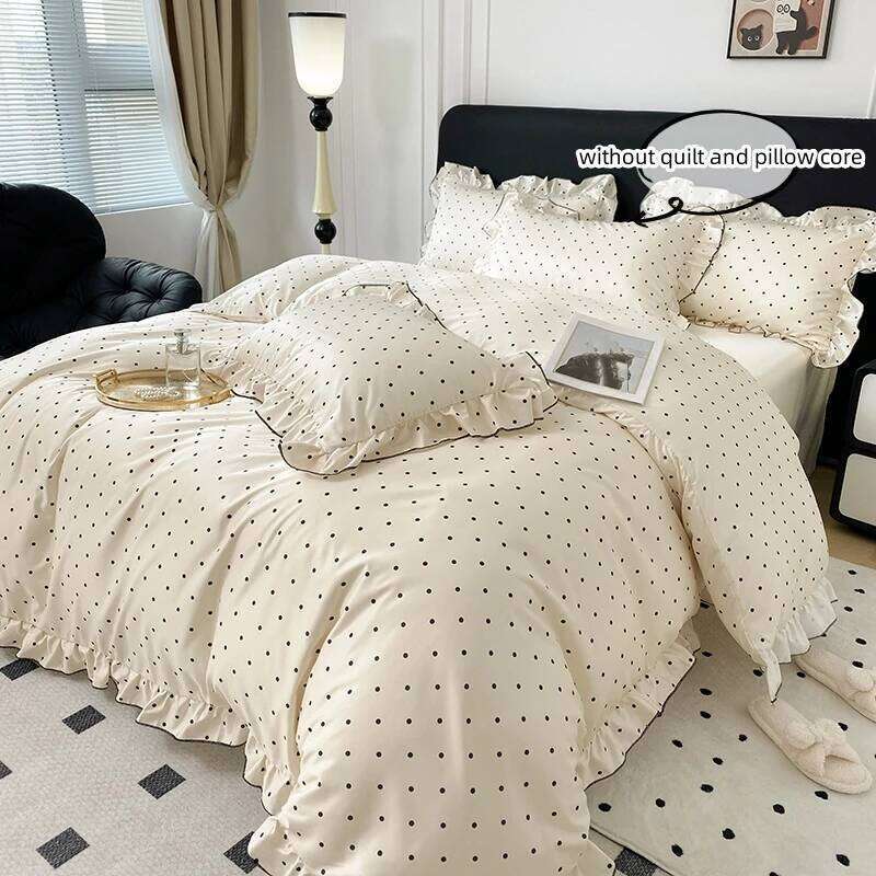 3pcs Korean lace Duvet 1*Duvet Cover + 2*Pillowcase, Without Core, Black dot print Bedding Set H260311