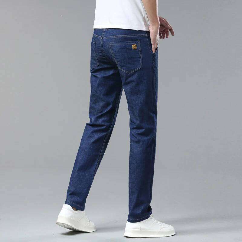 Light Blue Classic Business Casual Cotton Pants Fashion Breathable Denim Elastic Trousers Brand Men's Clothing Straight Jeans Z260225