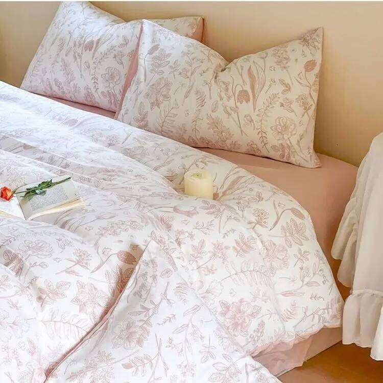 Bedding four set, home minimalist bed sheet, washed cotton and linen summer 3-piece duvet cover, bedsheet three piece set H260311