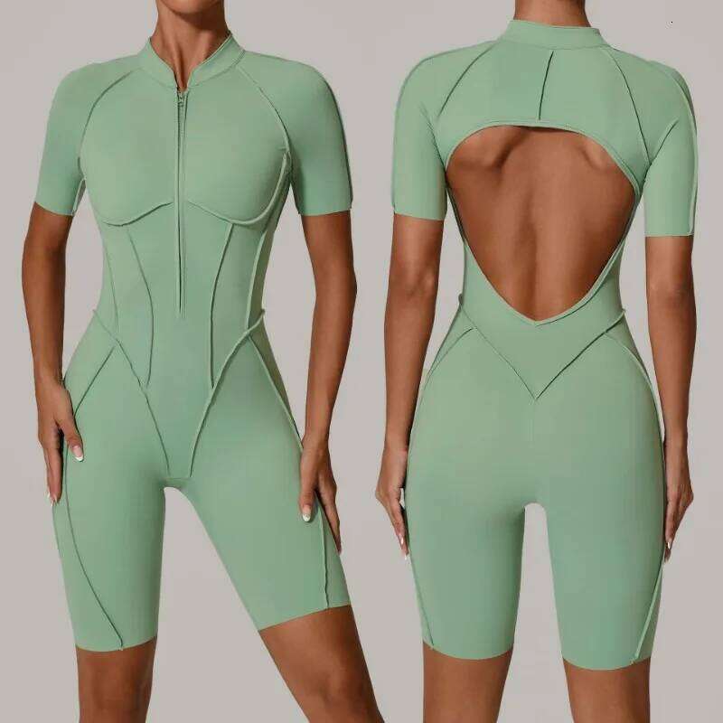 Women's tracksuit Gym Workout Sports clothes outfit zipper Jumpsuit Yoga Fitness overalls Set open Bodysuits suit for women 26H0311