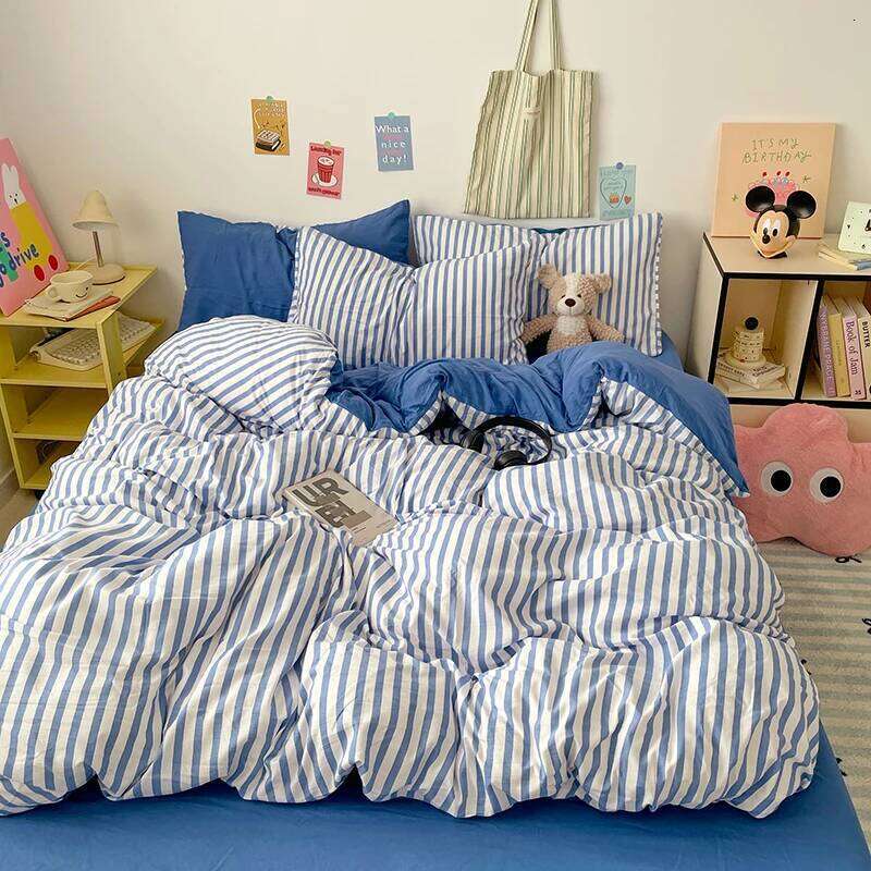 Pink Stripe Bedding Duvet with Pillowcase bed sheet Full Size Linen Quilt Cover Set Queen/King Double Single Bed H260311 - view 6