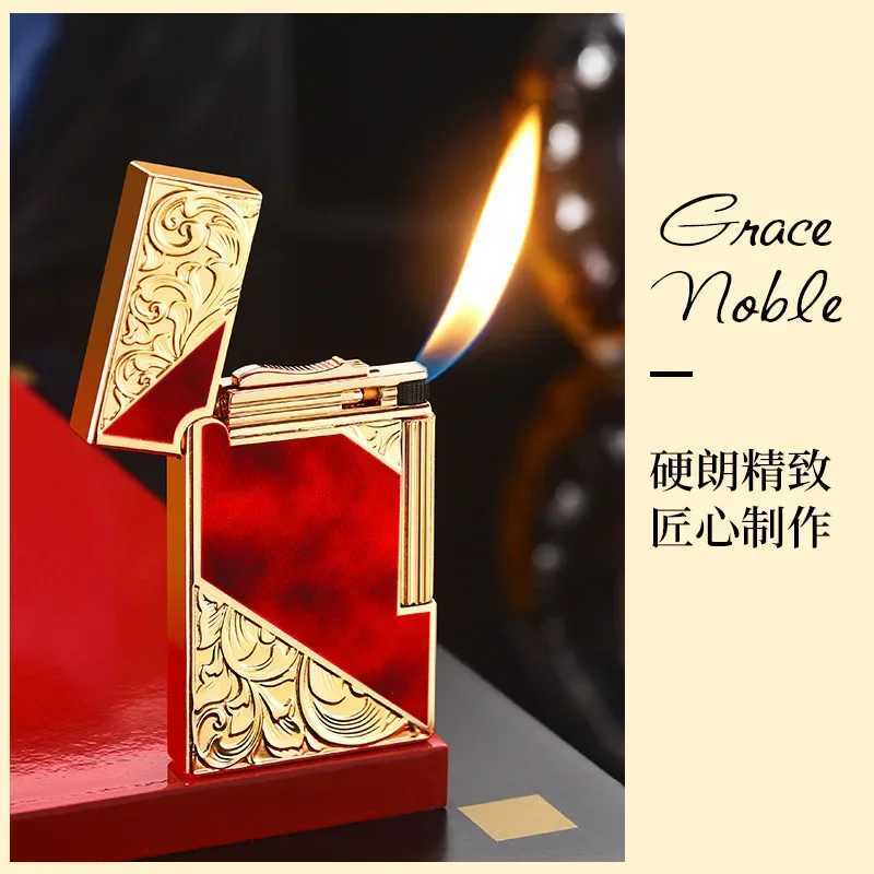 Slim Steel Sounding Light Luxury Retro Lighter Inflatable Open Flame Side Sliding Grinding Wheel Inclined Fire Metal Lighter N260311