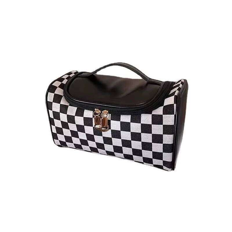 Storage Cosmetic Bag PU & Plaid Waterproof High Quality Large-capacity Portable For domestic use living room bedroom kitchen Toiletry Organizer Durabl