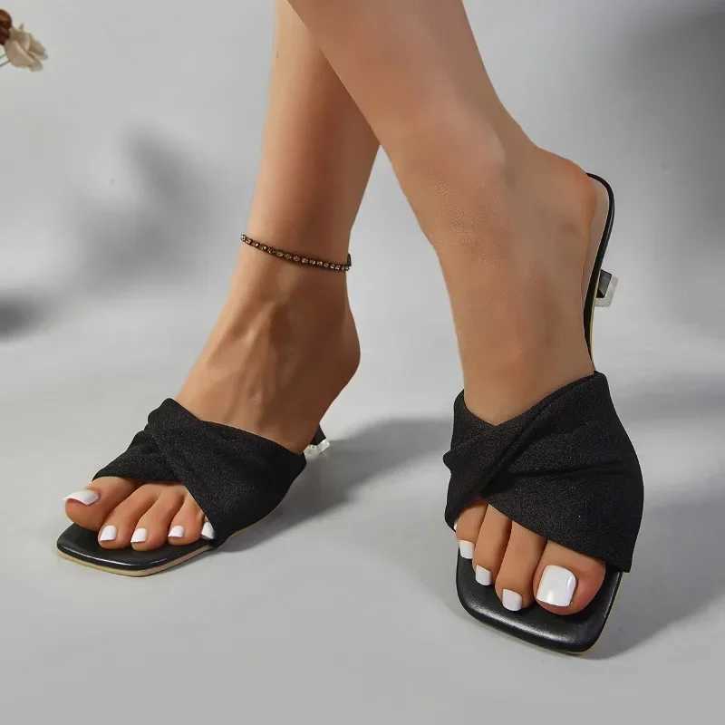 Summer Fashion Simple Ladies Dew Feet High Heels Solid Color Comfortable Casual SlippersFashion K260311