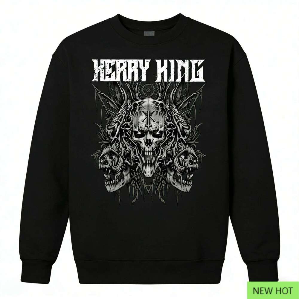 Kerry King Sweatshirt Multi-Skull Graphic Hoodie Black Gray Print Casual Unisex Streetwear for Thrash Metal Fans C260311