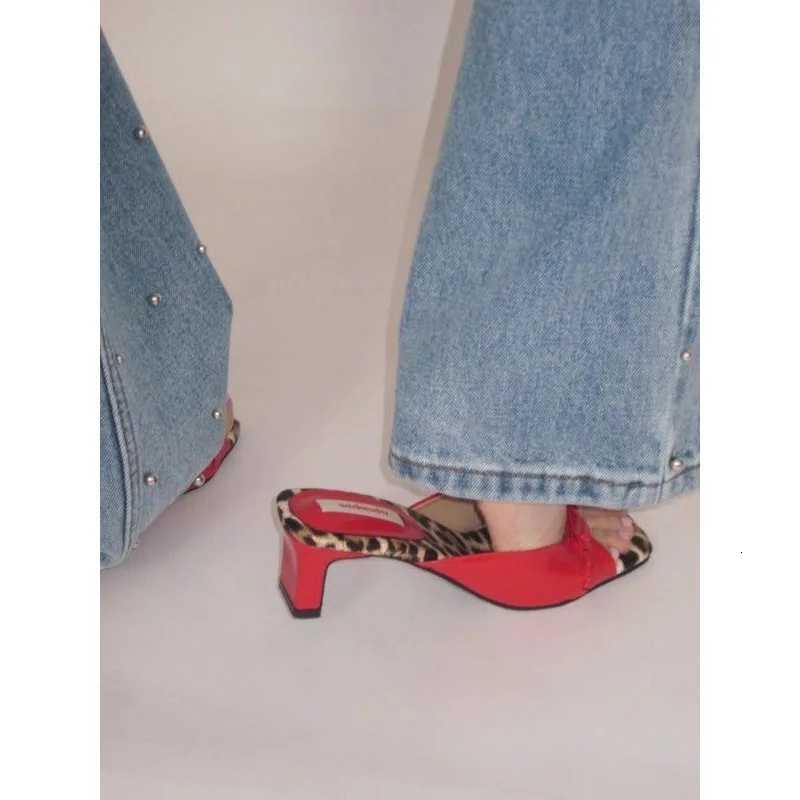 Women Bows Slipper Slip-On Leopard Leather Fashion Concise Sexy Elegant Party Dress Women Shoes New Heels Sandals K260311