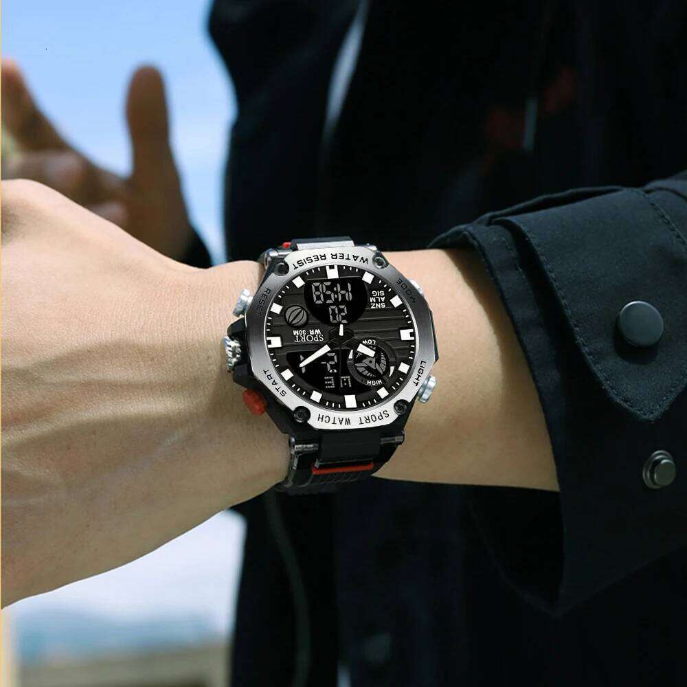 New Trendy and Fashionable Korean-Style Multifunctional Outdoor Sports Led Digital Alarm Clock Dual Display Watch for Teenagers