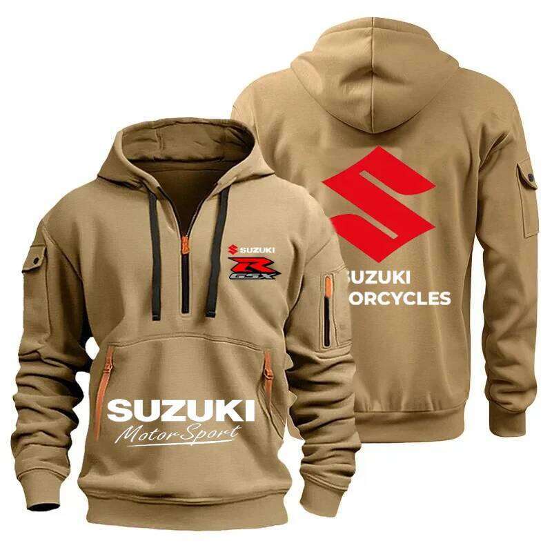 New Suzuki high-quality men's autumn/winter hoodie, outdoor motorcycle sweatshirt, half-zip design, multi-pocket hoodie C260311