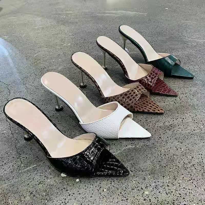Glamorous Crocodile Texture High Heel Sandals - Chic Slip-On Stilettos with Pointy Peep Toe for Fashion-Forward Parties Banquets K260311