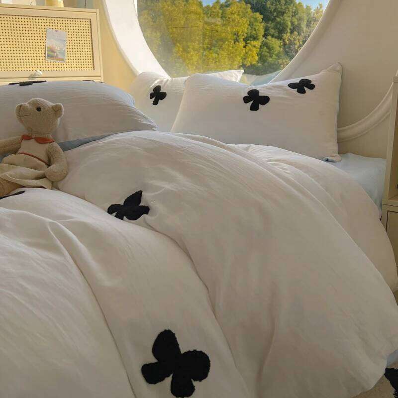 3pcs Duvet cover set 1*Duvet Cover + 2*Pillowcase, Without Core, Butterfly knot yarn embroidery Bedding Set, Soft Comfortable H260311