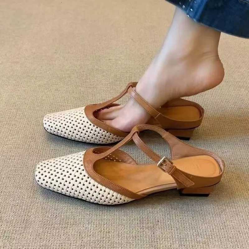 Women Mid Heels Fashion Square Toe Mules Shoes Heeled Sandals 2025 Slingback Flip Flops New Pumps Dress Mujer Zapatos K260311