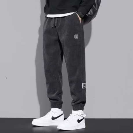 Chenille Fleece-lined Pants For Designer Pants Men Casual Autumn And Winter Thickened Cropped Pants Sports Sweatpants Trendy Corduroy Men's Pants