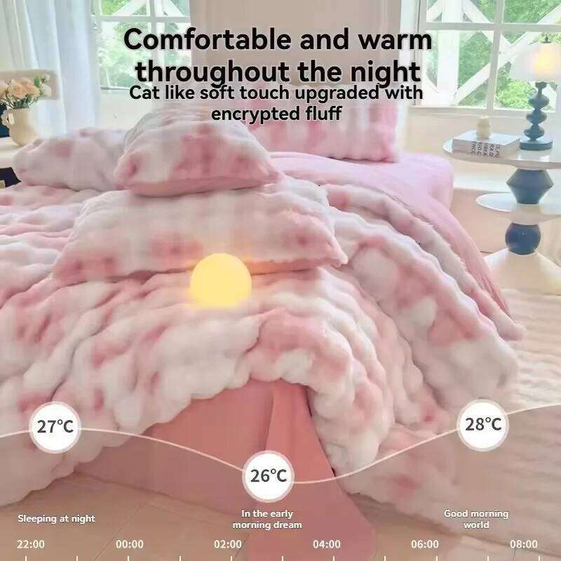 New Rabbit Fur Thickened Milk Velvet Duvet Cover Set Machine Washable Soft SkinFriendly Warm Bed Sheet for Home and Hotel H260311