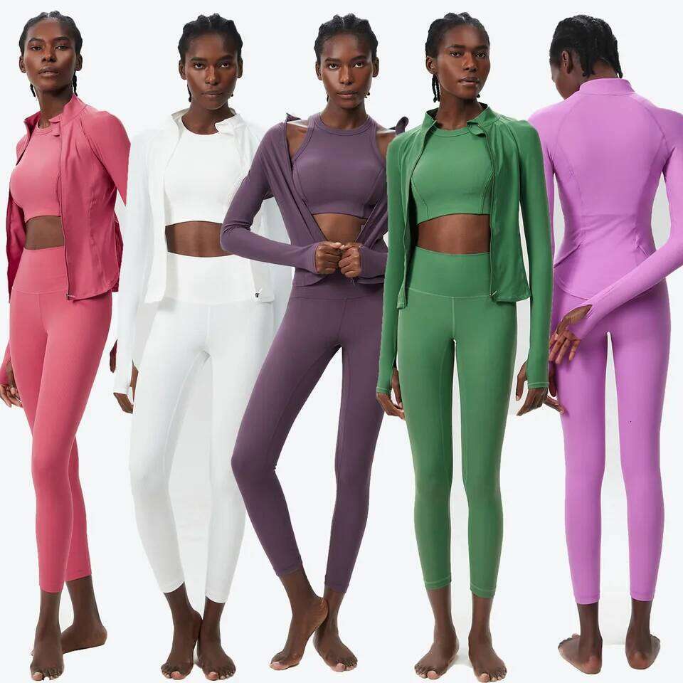 3pcs Fitness Yoga Set Women Solid Color Ribbed Gym Suit Long Sleeve Running Sportswear Female Breathble Workout Clothes 26H0311