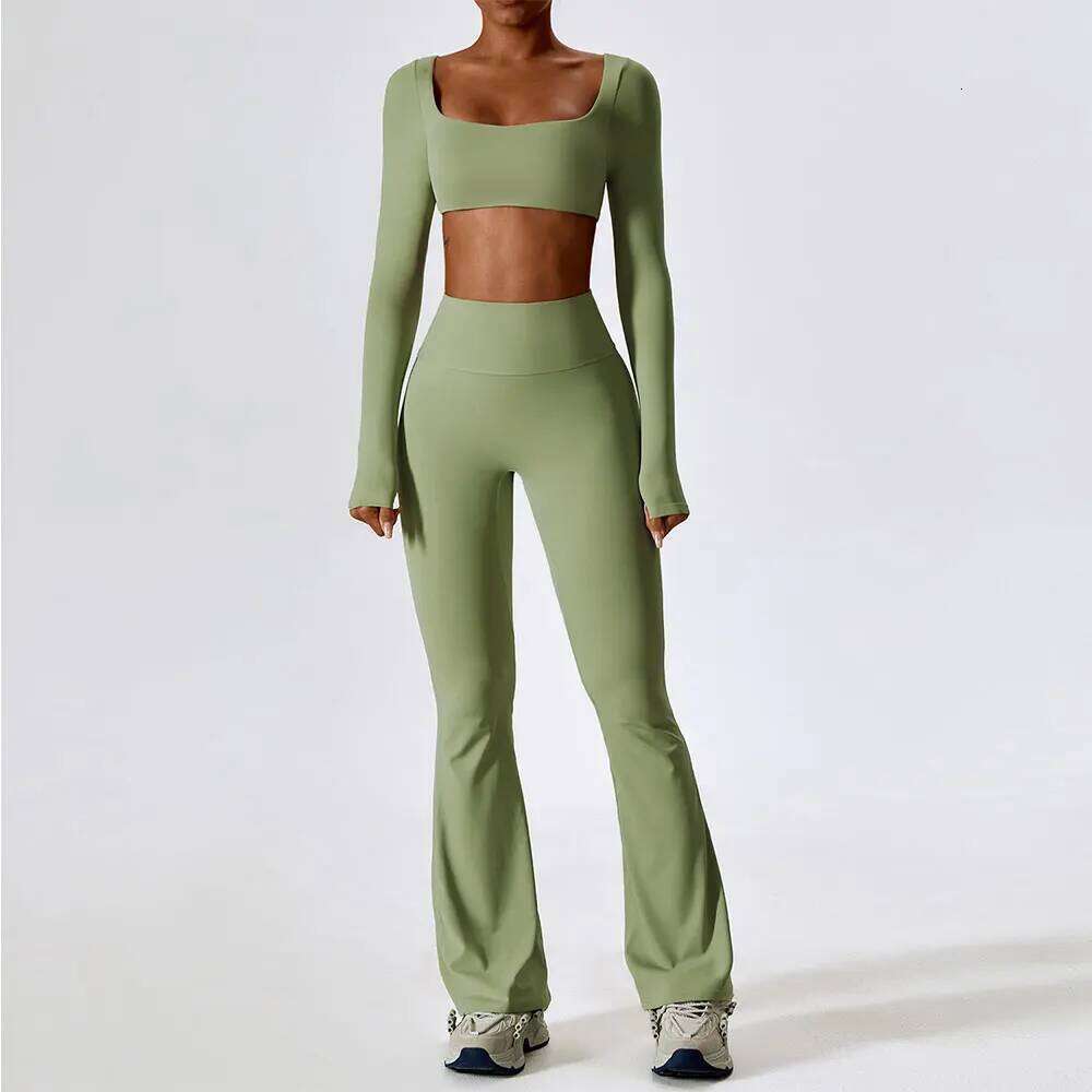 Yoga Set 2PCS Seamless Women Sportswear Workout Clothes Athletic Wear Gym Legging Fitness Bra Crop Top Long Sleeve Sports Suits 26H0311