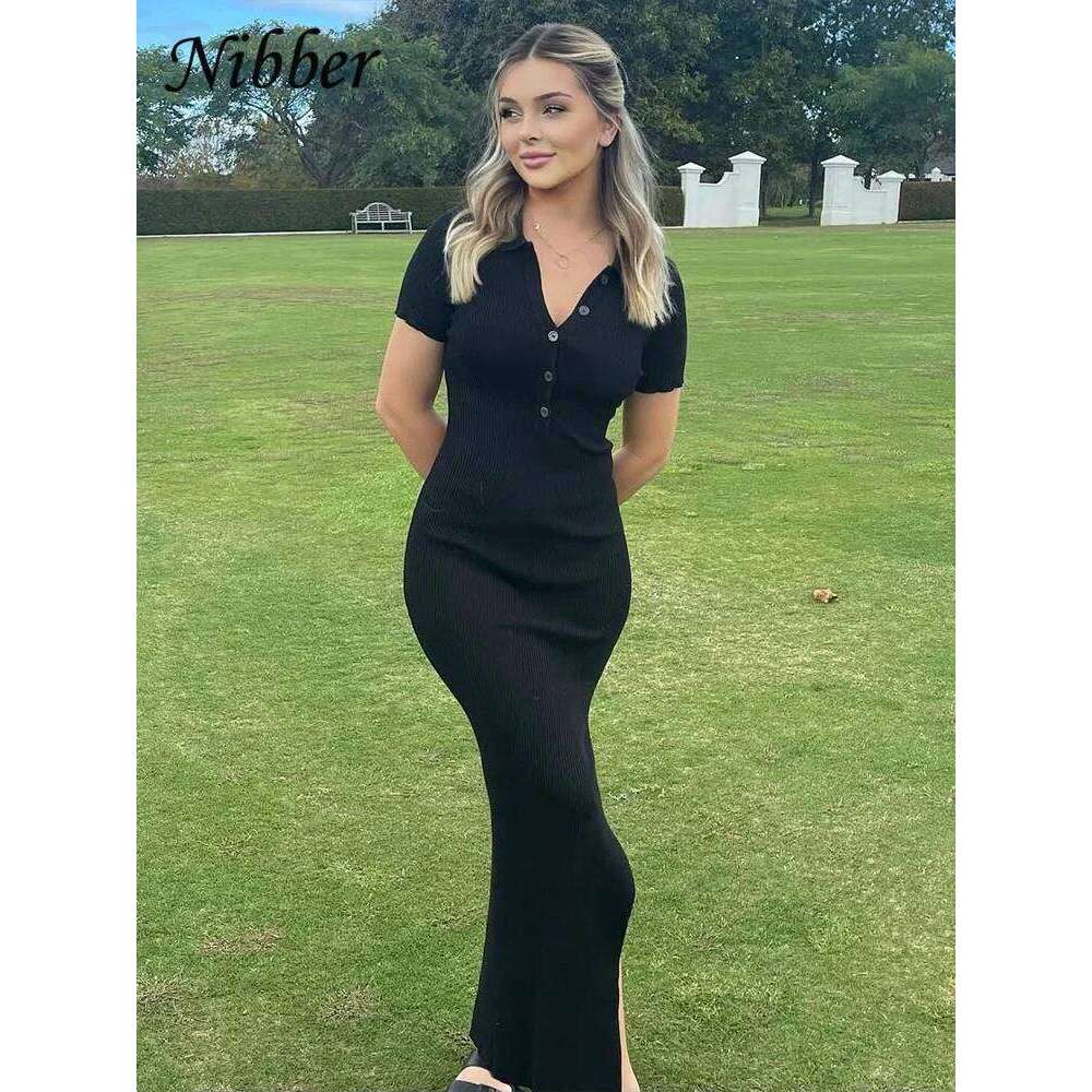 Nibber Solid Color Maxi Dress Summer Clothes For Women Elegent Middle collar Single-breasted Dresses Streetwear Party Travel Z260311