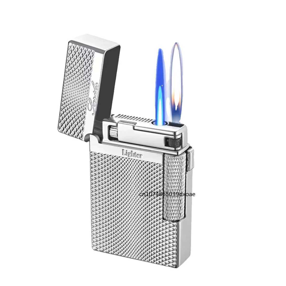 Dual Flame Switch Butane Gas Lighter Exquisite Volcanic Crater Texture Metal Side Slide Ignition High-end Gift for Men N260311