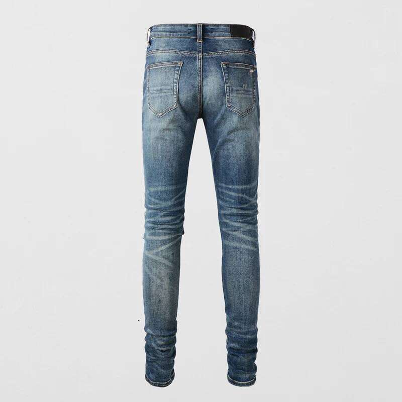 High Street Fashion New Men's Jeans with Wrinkles, Scratches, Nostalgic Elasticity, Slim Fit, Painted, Washed Blue Jeans, Hip Ho Z260225