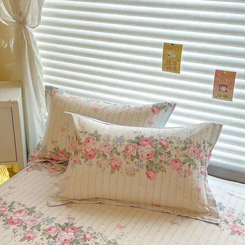 Elegant Floral Cotton Duvet Cover Set Watercolor Flowers Striped Pattern Comforter Covers 3 Pieces Soft Breathable Bedding Sets H260311 - view 5