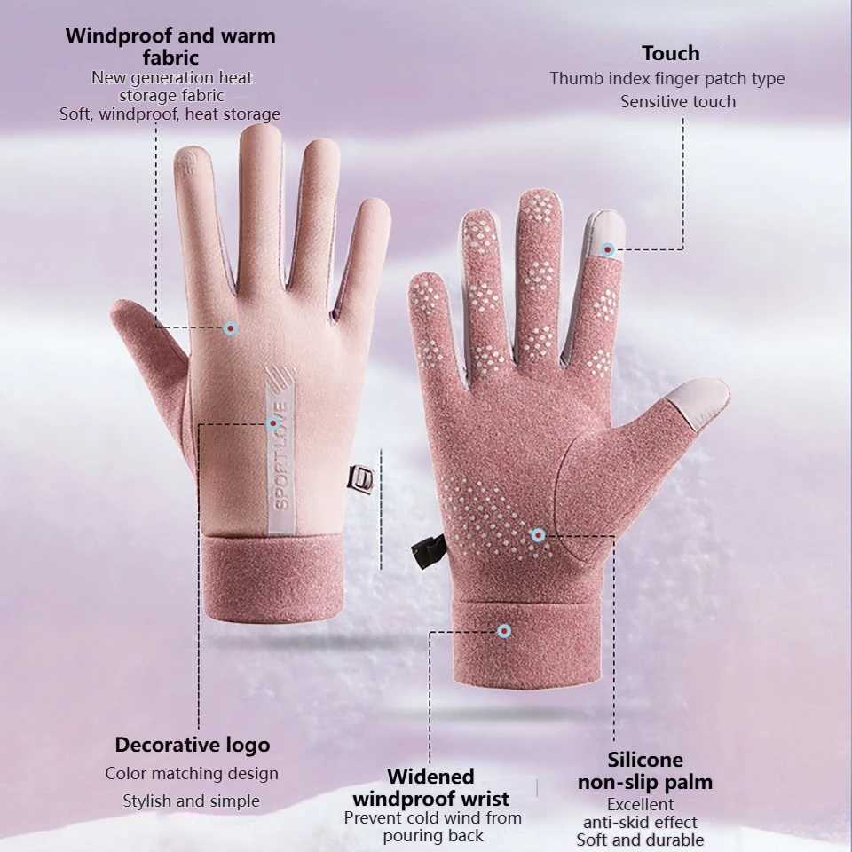 LOOGDEEL 1Pair Windproof Keep Warm Outdoor Cycling Winter Warm Gloves Fleece-Lined Thickened Couple Style Anti-Slip Touch Screen M260311