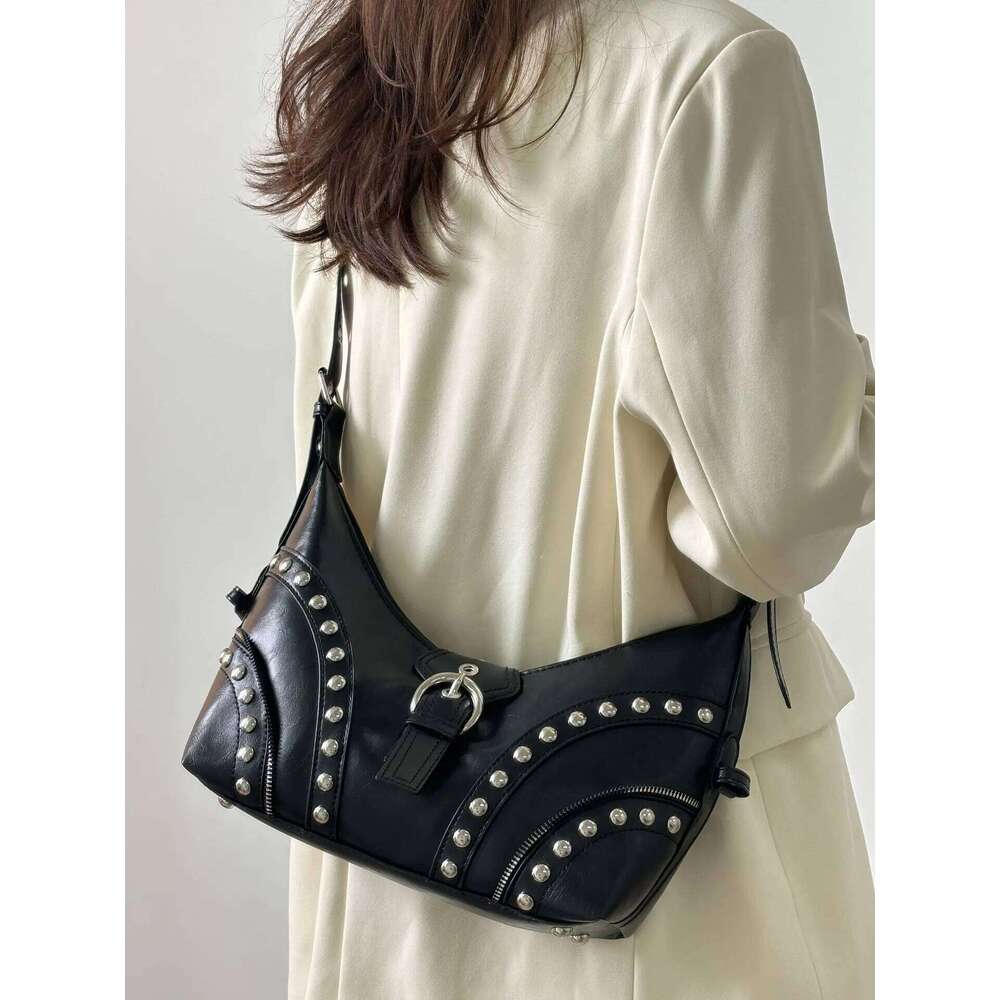 Gothic Punk Women's Rivet Shoulder Bag Pu Leather Crossbody Bags Female Luxury Fashion Y2k Cool Girls Motorcycle Armpit Handbags XJ260311