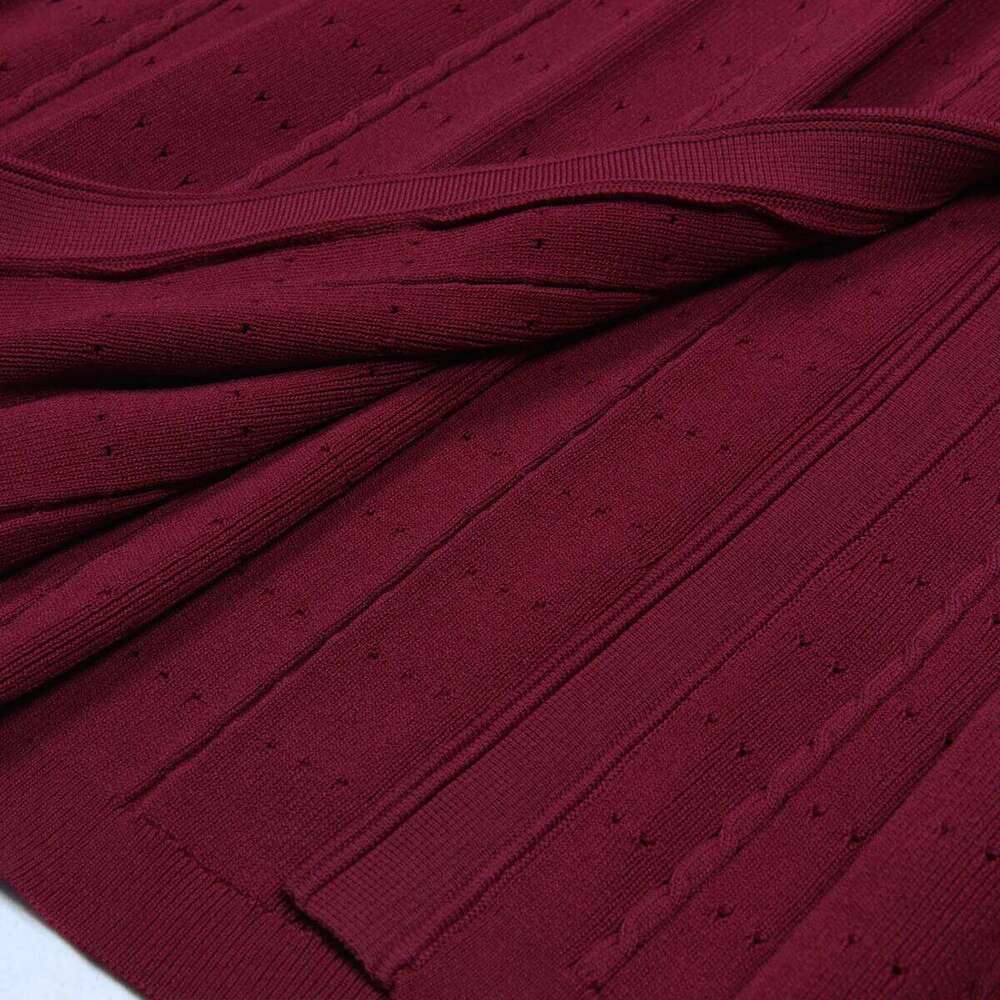 Three Colors High-Quality New Elastic Knitted Fabric Hollowed Out Single Breasted Round Neck Long Sleeved Slim Fit Women Dress