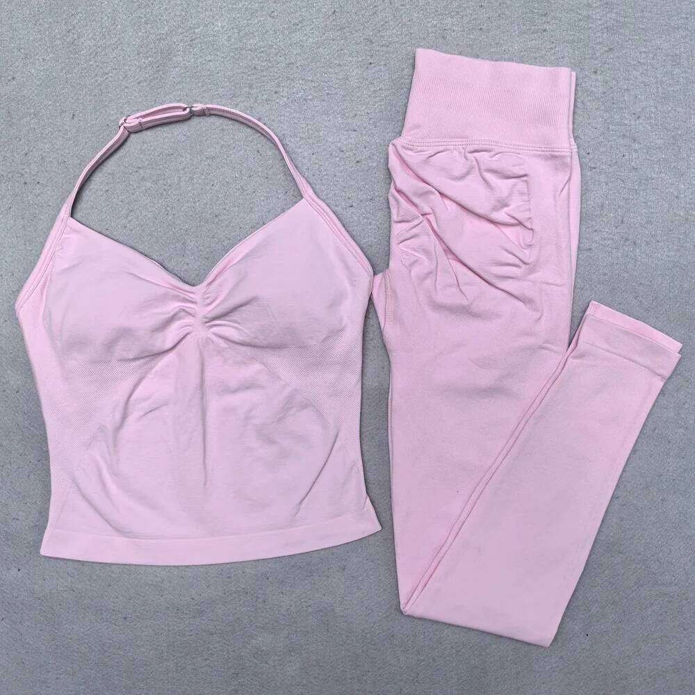 New Seamless Yoga Set Women Gym Clothing Scrunch Bum Legging Padded Tank Top Workout Outfits Fitness Sportswear Suits 26H0311