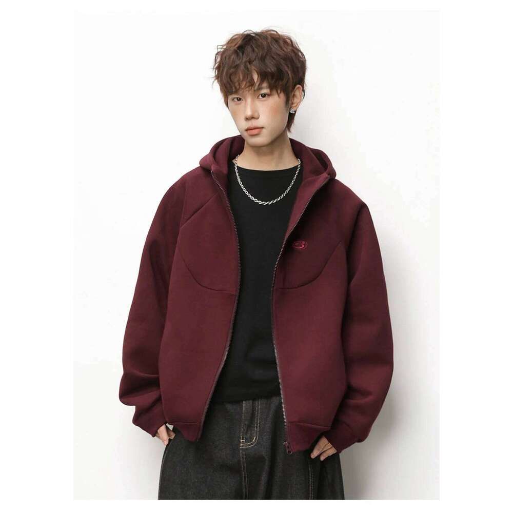 Cardigan Hooded Sweatshirt for Men and Women Spring Vintage Contrast Colour Embroidered Short Wide Zip Jacket Soft 26H0311