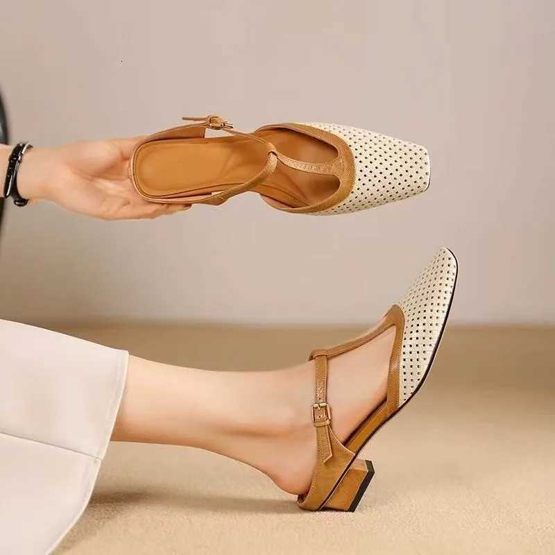 Women Mid Heels Fashion Square Toe Mules Shoes Heeled Sandals 2025 Slingback Flip Flops New Pumps Dress Mujer Zapatos K260311