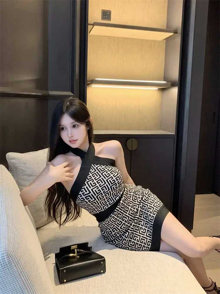 Fashion Knit Halter Neck Bodycon Dress Elegant Slim Fit Mini Dress M260311