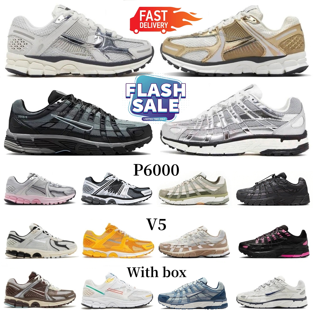 P6000 trainers P 6000 V5 With Box Designer Casual Shoes Shadow grey Light Army Cargo Khaki Flat Pewter Anthracite Smoke Grey Metallic Silver man Women sneakers