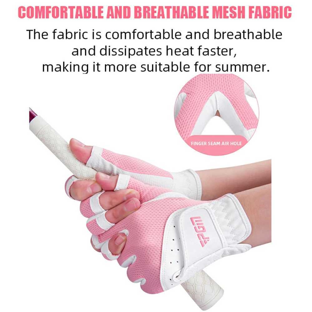 PGM Womens Open Finger Gloves Adjustables Breathable Mesh PU Sunscreen Finger Cover s Accessories For s Lovers M260311