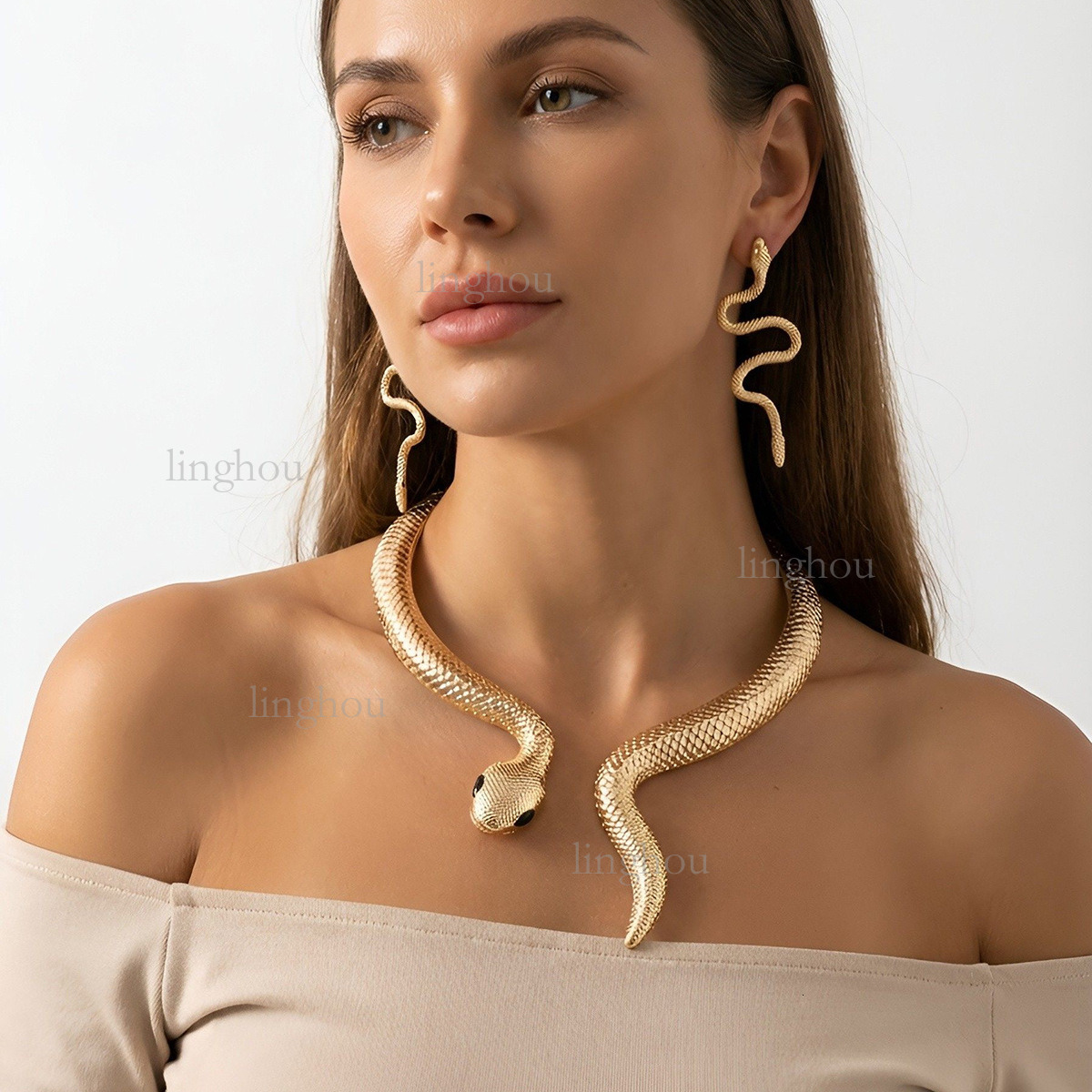 2026 Designer Necklace Luxury Brand Women's Jewelry European And American Retro Simple Serpentine Necklace Earring Set Hip Hop Punk Style Fashion
