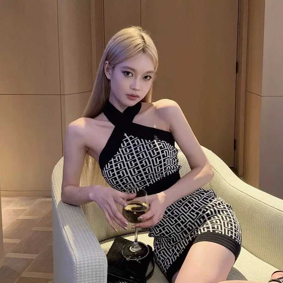 Fashion Knit Halter Neck Bodycon Dress Elegant Slim Fit Mini Dress M260311
