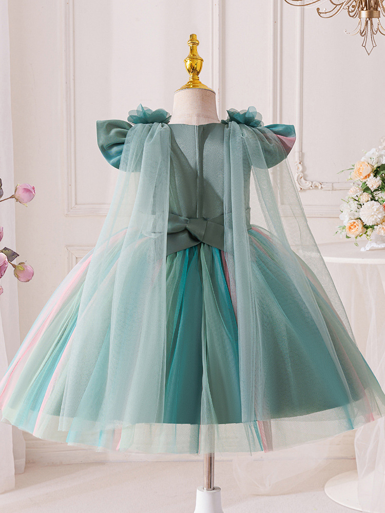 Girls Toddler Green Rainbow Tulle Princess Dress Kids Lace Bow Back Wedding Party Gown Children Formal Evening Prom Dress for Birthday Pageant Photo S