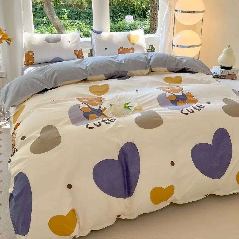 Kawaii Bear Printed Floral Duvet Pillowcase Bedding Set Cute Dog Bed Linen Sheet Quilt Cover Full Queen King Size H260311 - view 7