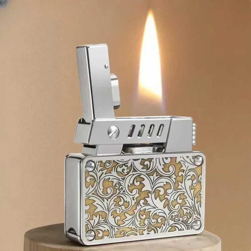 Retro Kerosene Lighter One-click Ejection Ignition Creative Engraved Double-sided Sugar Grass Personalized Gift for Men N260311