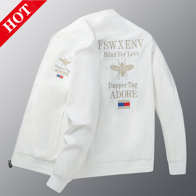 Luxury Brand Designer Clothes Trendy High-End White Bee Embroidered Jacket Men's Casual European Style Fashionable Handsome Baseball Jacket