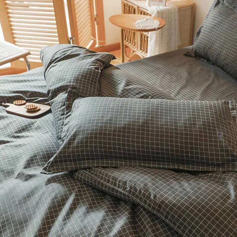 Black White Small Checks Printed Floral Duvet Pillowcase Bedding Set Bed Sheet Quilt Cover Single Queen King Size H260311