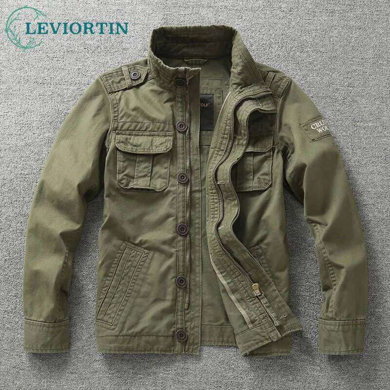Autumn Men's Military Camouflage Cargo Multi-Pockets Heavyweight Cotton Outdoor Stand Collar Casual Workwear Jackets Man 26H0311