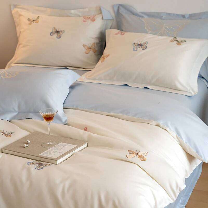 3pcs butterfly embroidery Bedding set Duvet Set 1*Duvet Cover + 2*Pillowcase, Without Corefor bedroom guest room H260311