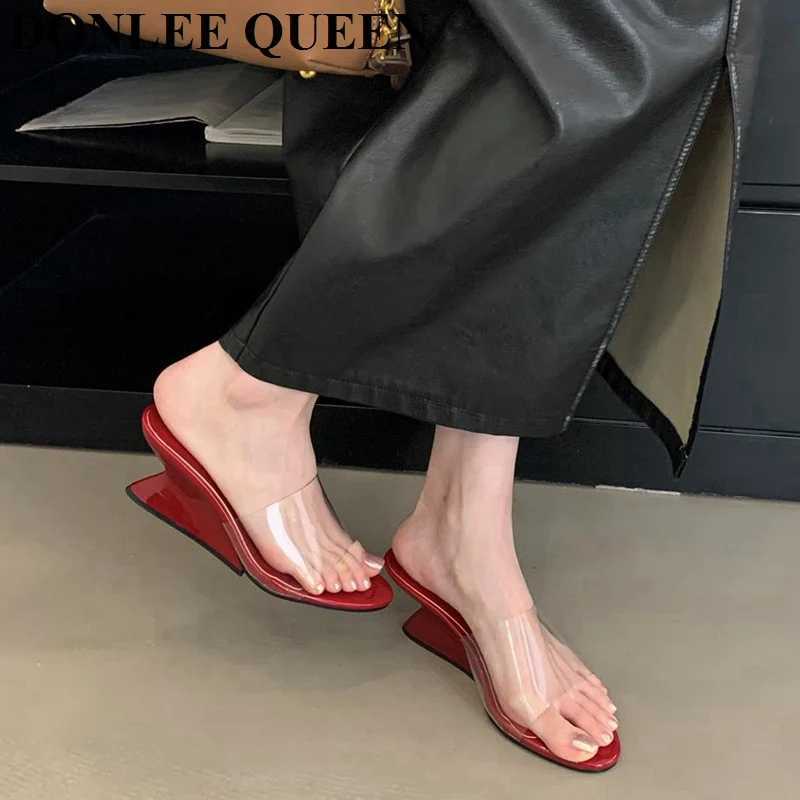 Fashion Transparent Sexy Wedge High Heels Women Summer Shoes Female Sandal Slip On Slide 2025 Elegant Pumps Party Mujer K260311